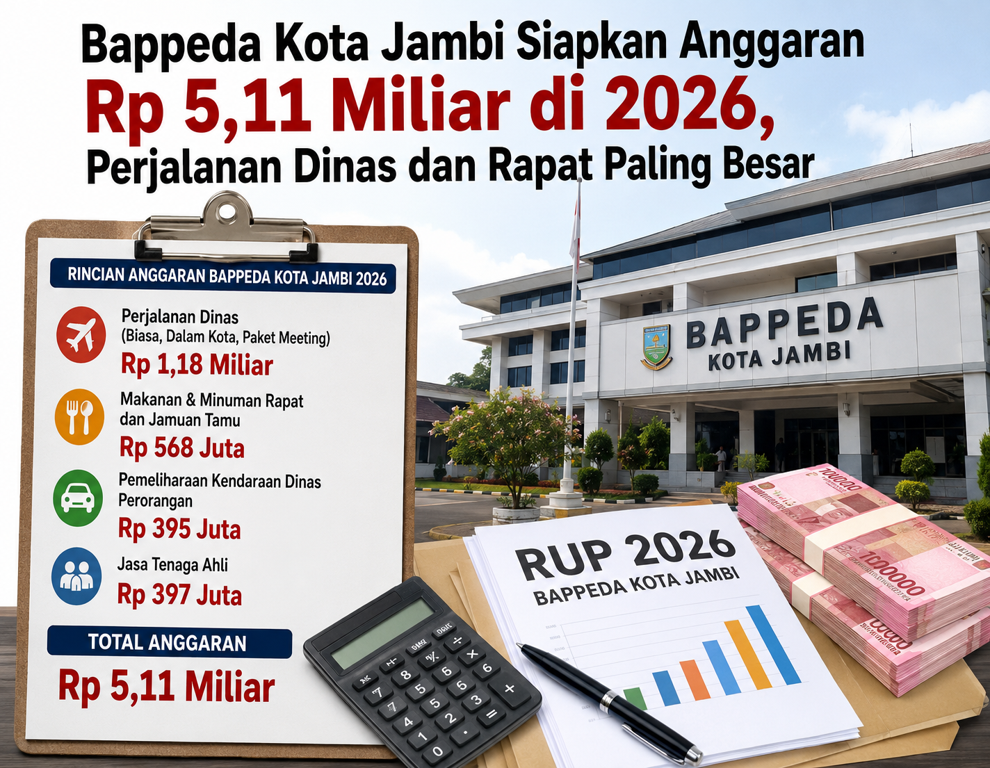 Anggaran Bappeda Kota Jambi Rp5,1 Miliar Disorot, Perjalanan Dinas Paling Besar