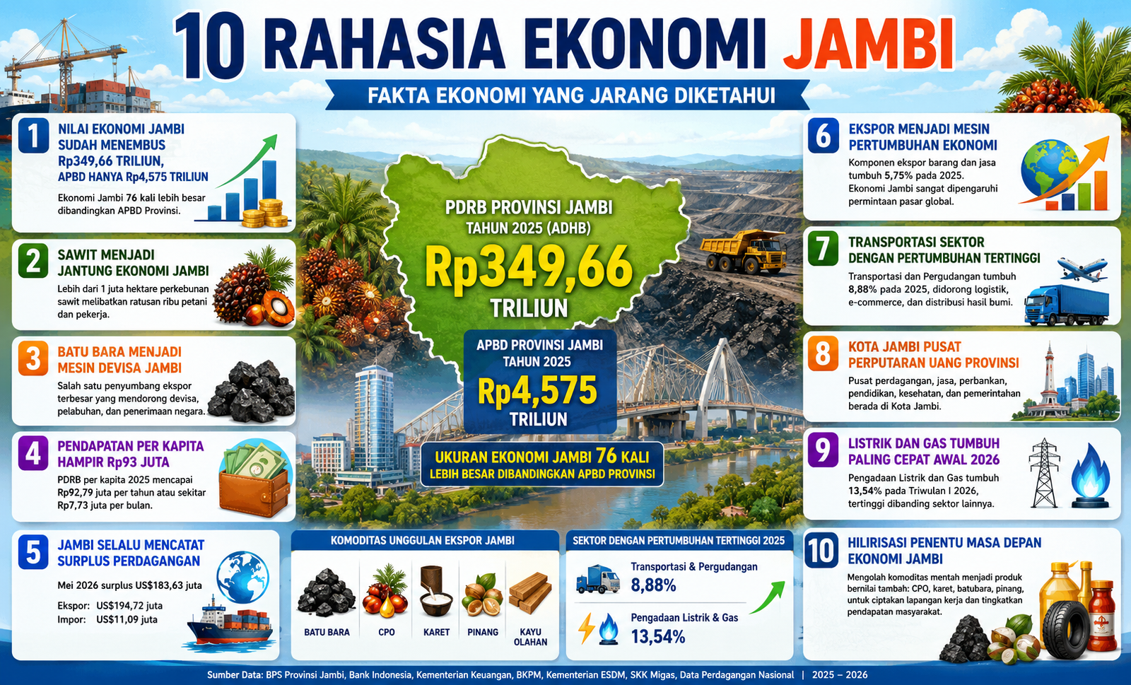 10 Rahasia Ekonomi Jambi yang Jarang Diungkap BPS, Nomor 6 Jadi Penopang Utama Daerah