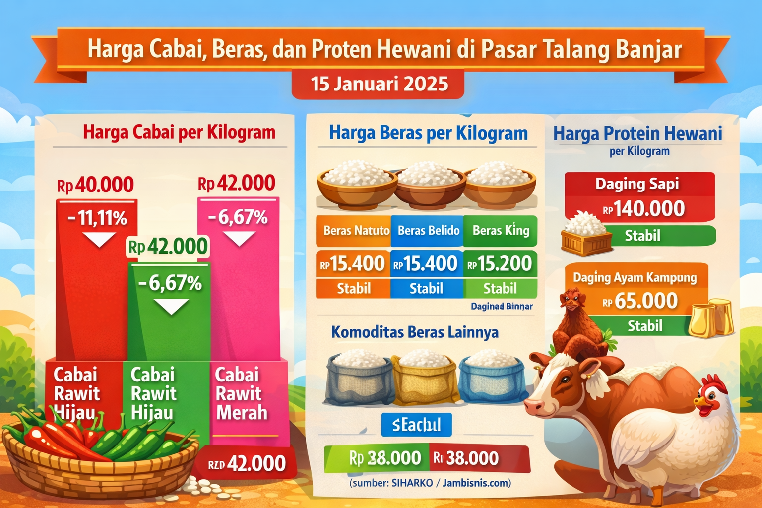 Harga Cabai Turun, Ayam Broiler Naik di Pasar Talang Banjar Jambi per 15 Januari 2026