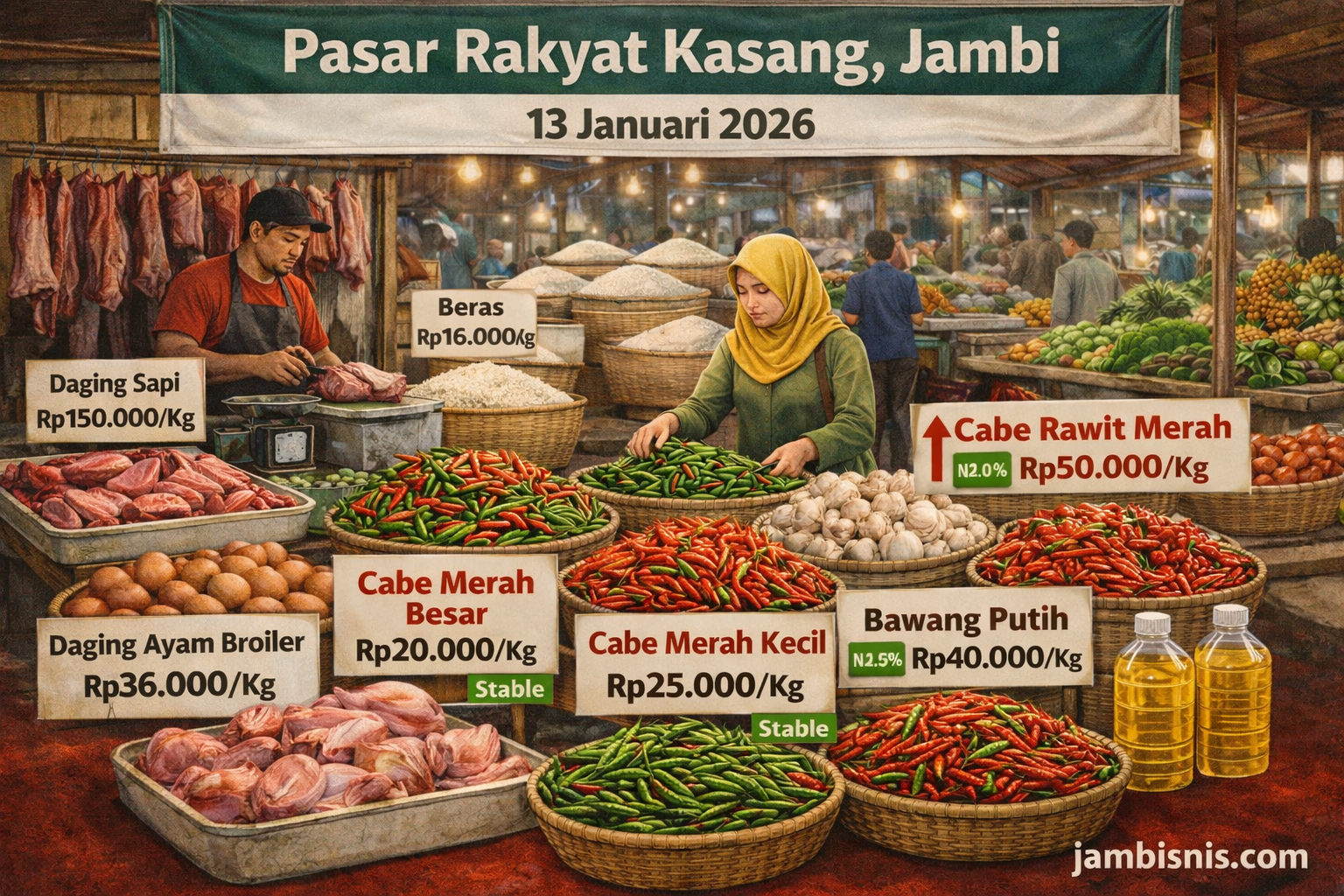 Harga Sembako di Pasar Rakyat Kasang Jambi, Cabai Rawit Merah dan Bawang Putih Naik