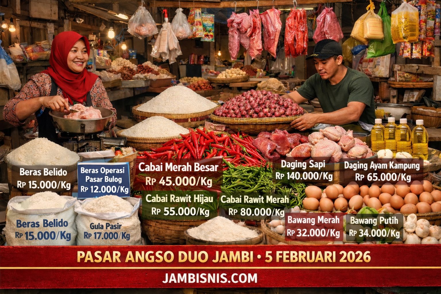 Harga Sembako di Pasar Angso Duo Didominasi Stabil, Cabai Rawit Naik