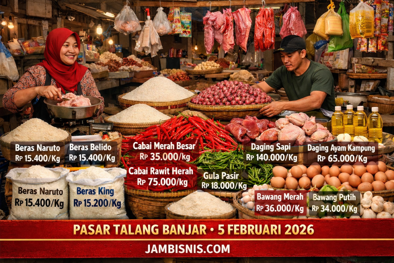 Harga Sembako di Pasar Talang Banjar Didominasi Stabil, Cabai Merah Turun Tajam