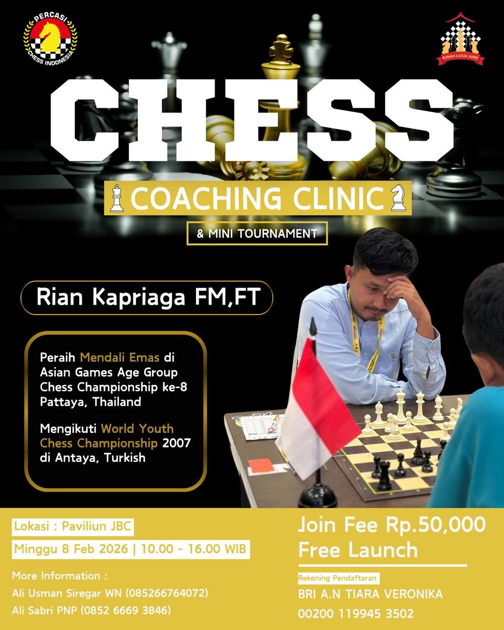 Tingkatkan Prestasi Pecatur Junior, Pengprov Percasi Jambi Gelar Coaching Clinic Bersama FM Rian Kapiraga