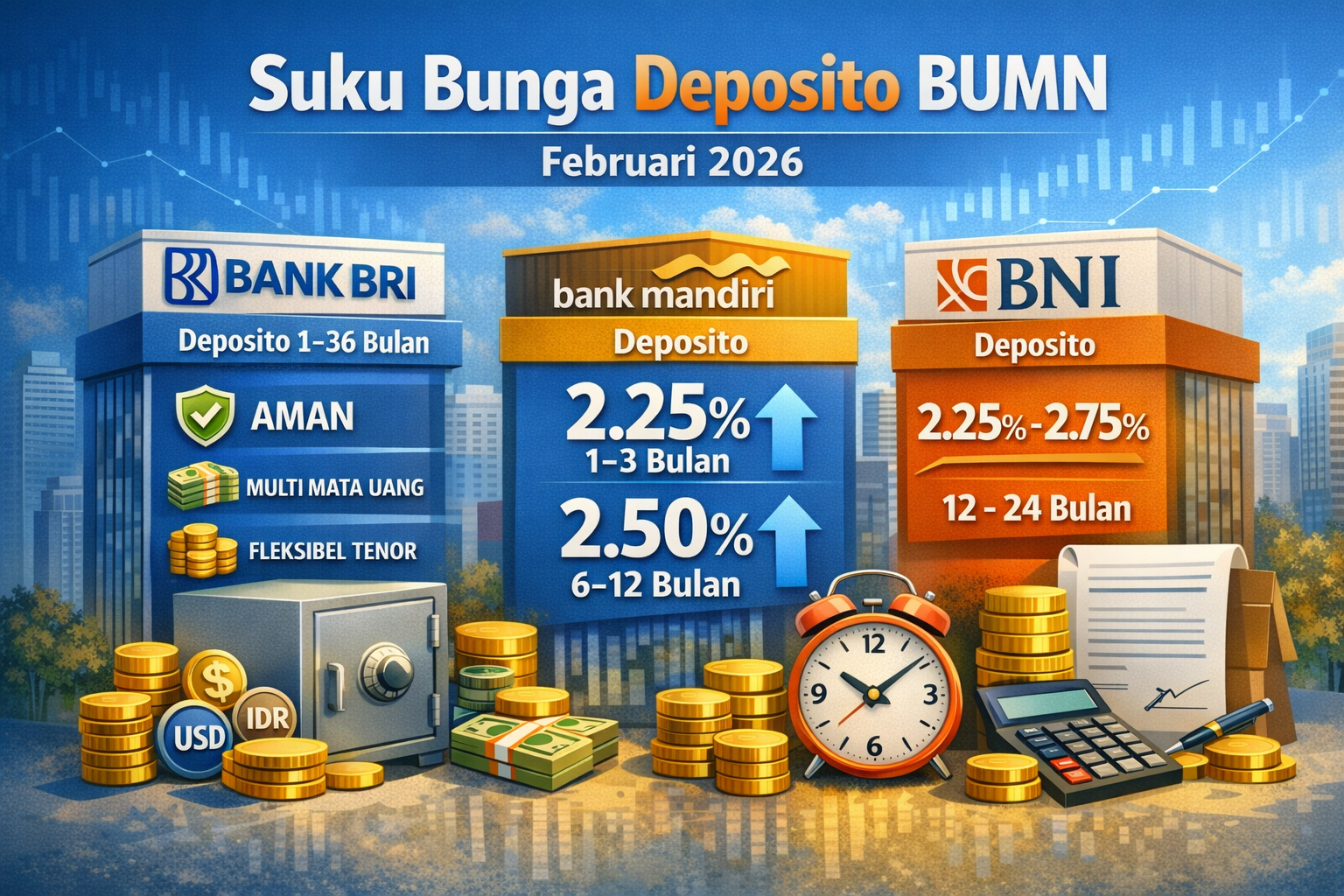 Ini Daftar Terbaru Bunga Deposito BRI, Mandiri & BNI Februari 2026