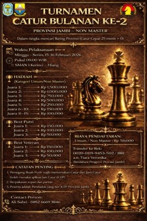 Kerinci Jadi Tuan Rumah Turnamen Catur Bulanan Pengprov Percasi Jambi 2026