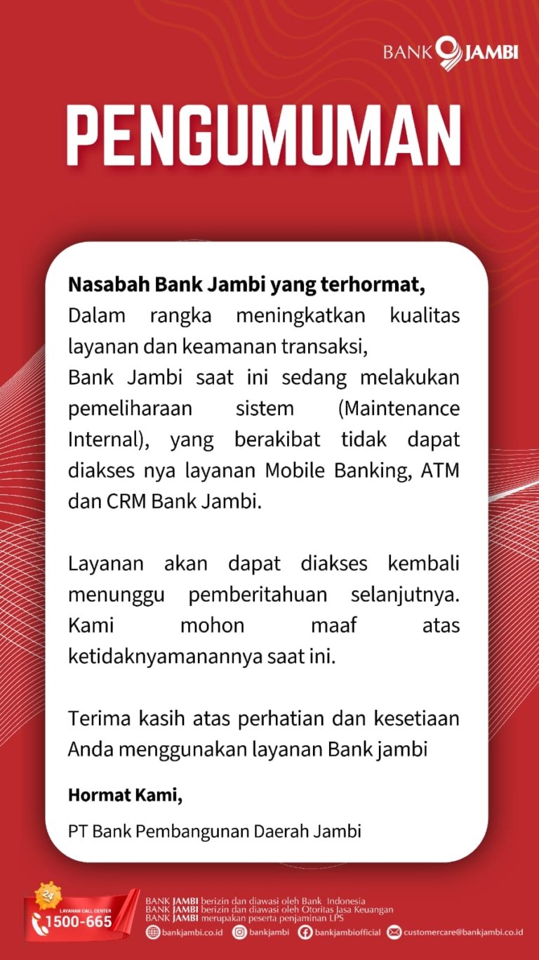 e-Banking Bank Jambi Lumpuh, Pesan Berantai Soal Rekening Terkuras Bikin Nasabah Resah