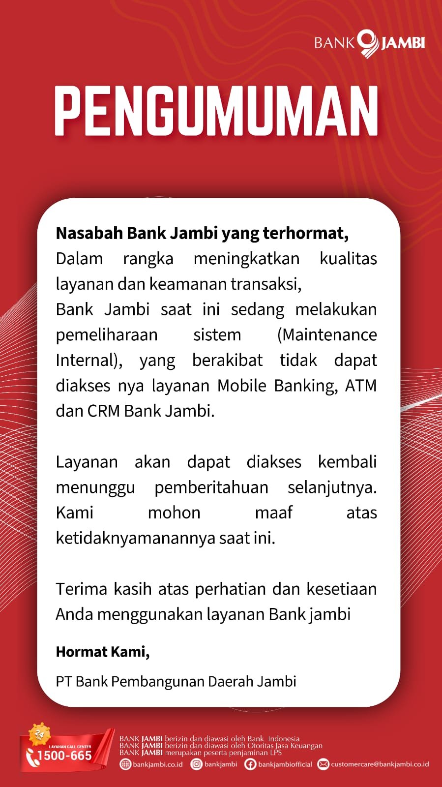 e-Banking Bank Jambi Lumpuh, Pesan Berantai Soal Rekening Terkuras Bikin Nasabah Resah