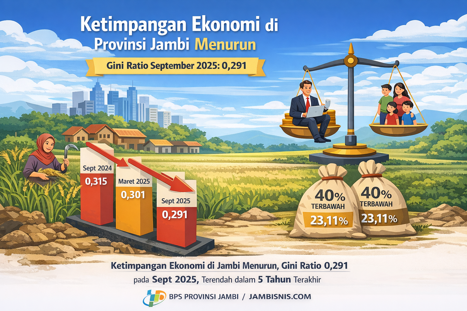 BPS Catat Ketimpangan Pengeluaran di Jambi Menurun, Gini Ratio September 2025 Jadi 0,291