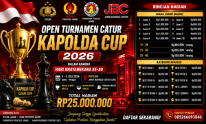 Open Turnamen Catur Kapolda Cup 2026 Digelar di JBC, Total Hadiah Rp25 Juta
