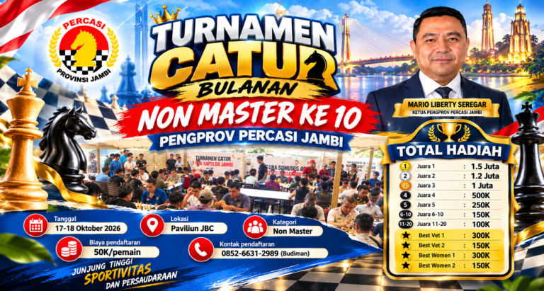 Muaro Jambi Tuan Rumah, Turnamen Catur Non Master ke-10 Digelar di Paviliun JBC