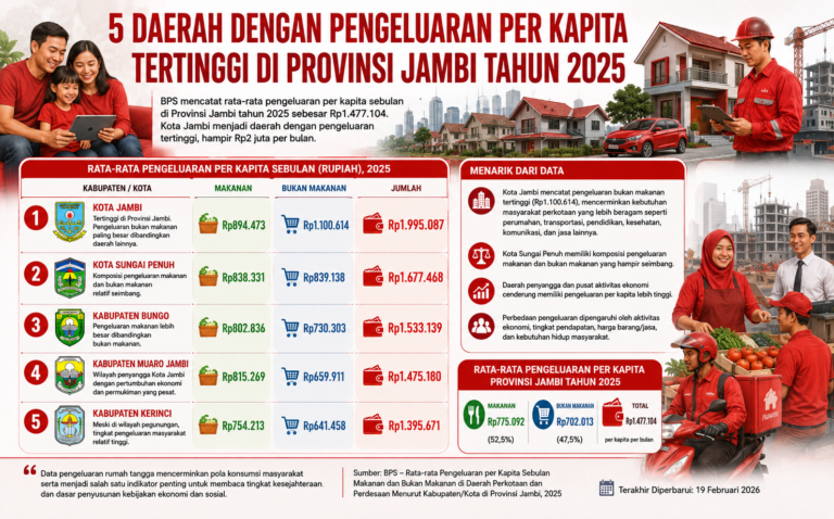 Lima Daerah dengan Pengeluaran Per Kapita Tertinggi di Provinsi Jambi