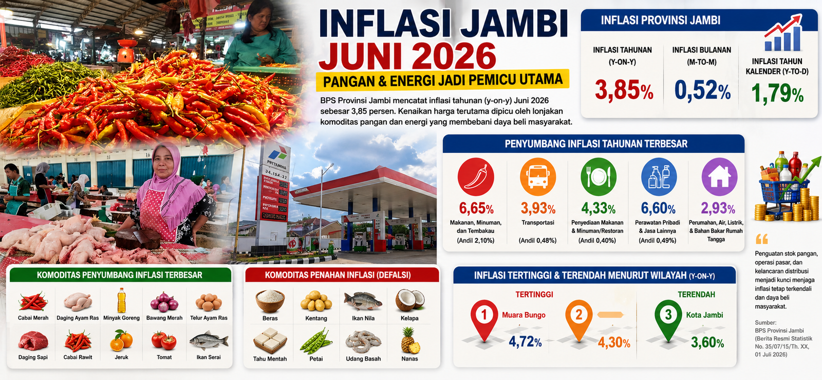 Cabai Merah, Daging Ayam, hingga Bensin Jadi Biang Kerok Inflasi Jambi Juni 2026