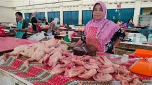 Harga Ayam Broiler di Pasar Angso Duo Naik 15,79 persen Menjadi Rp38.000 per Kilogram.