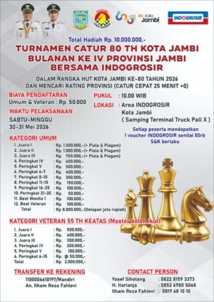 Turnamen Catur Non Master Percasi Jambi ke-4 Digelar di Kota Jambi, Semarakkan HUT ke-80