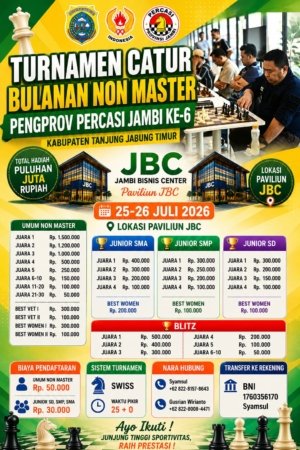 Turnamen Catur Bulanan Non Master Pengprov Percasi Jambi VI Pecahkan Rekor, 160 Pecatur Siap Bertanding di Paviliun JBC