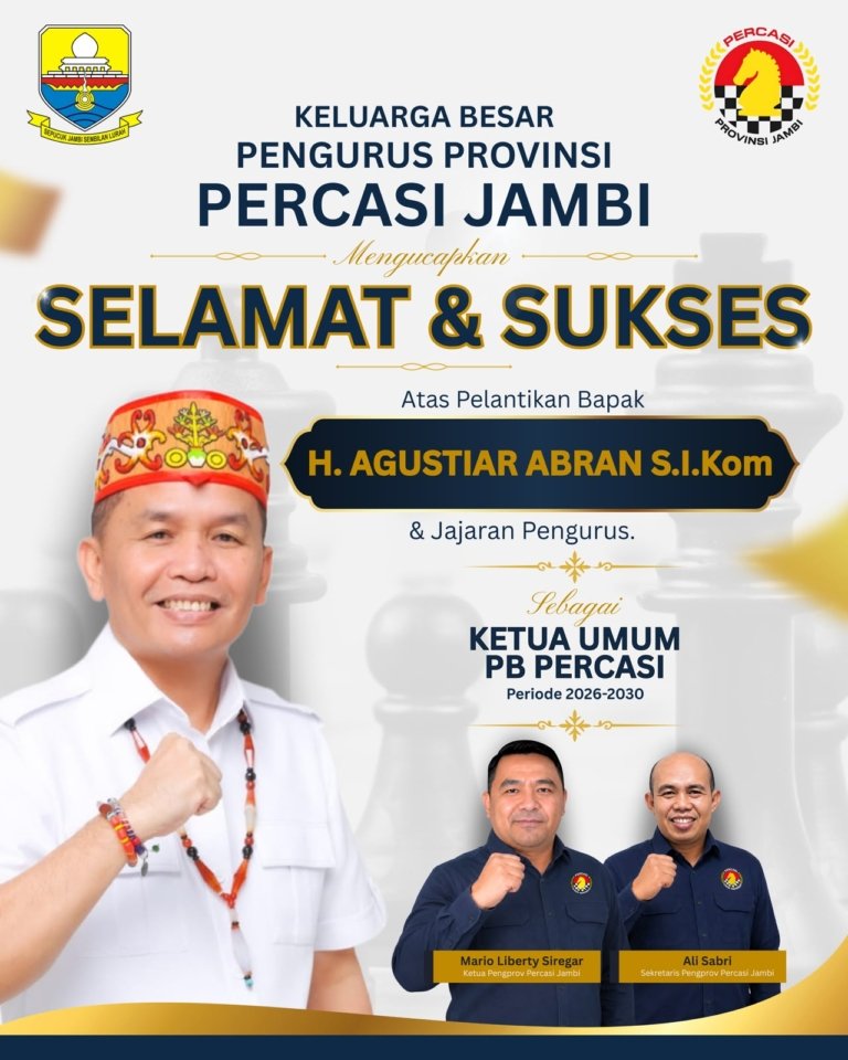 Resmi Dilantik, Agustiar Sabran Nahkodai PB Percasi 2026–2030, Siap Bangun Sekolah Catur dan Cetak Prestasi Dunia