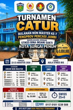 Skakmat di Sungaipenuh, Turnamen Catur Nonmaster Percasi Jambi Edisi Ketujuh Segera Dimulai