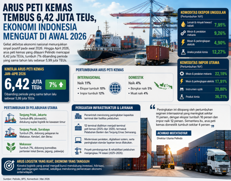 Arus Peti Kemas Tembus 6,42 Juta TEUs, Sinyal Ekonomi Indonesia Menguat di Awal 2026