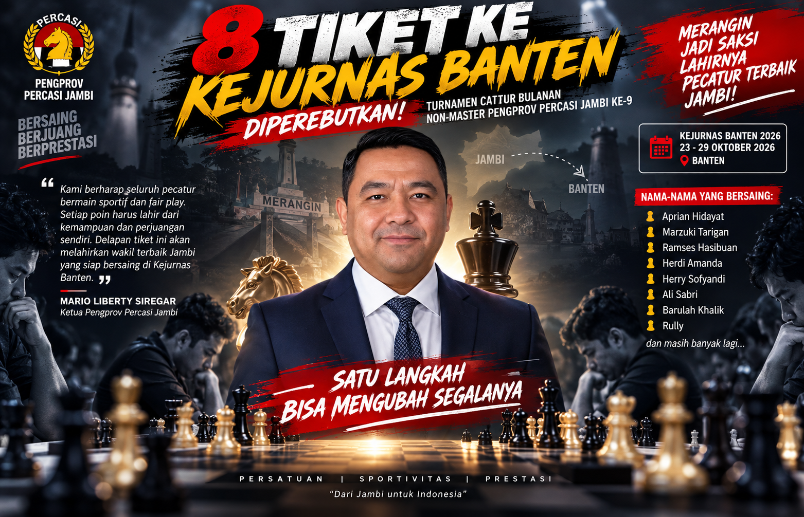 8 Tiket Kejurnas Banten Jadi Rebutan, Pecatur Non-Master Jambi Saling Jegal di Merangin
