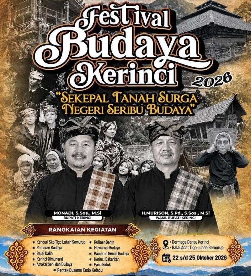 Festival Budaya Kerinci 2026 Digelar 22–25 Oktober, Peluang UMKM Raup Pelanggan dan Dongkrak Ekonomi Lokal