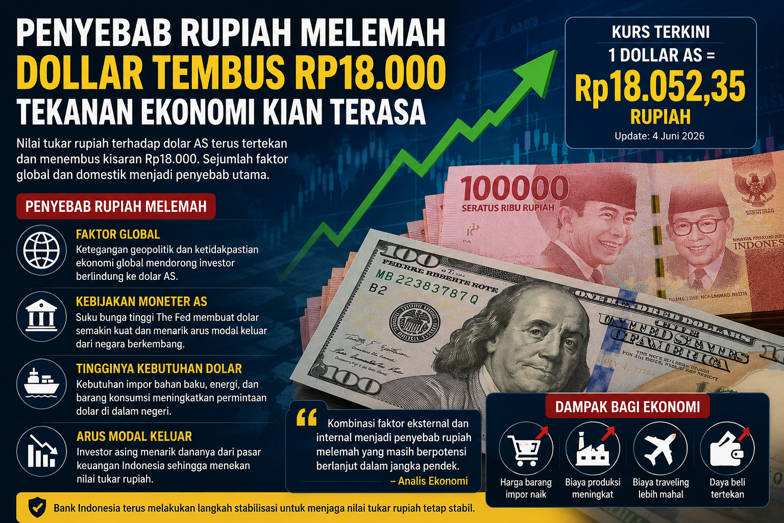 Penyebab Rupiah Melemah Kian Kompleks, Dollar Tembus Rp18.000 dan Tekanan Belum Reda
